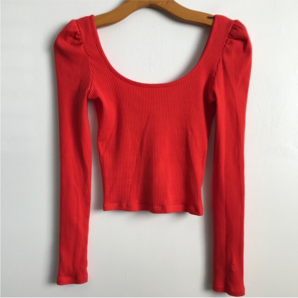 TOPSHOP Long Sleeve Ribbed Cropped Top in Red sz 4 EUC - Picture 1 of 8